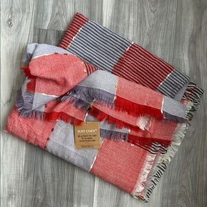Large Super Soft & Lightweight Red and Gray Striped Blanket Scarf